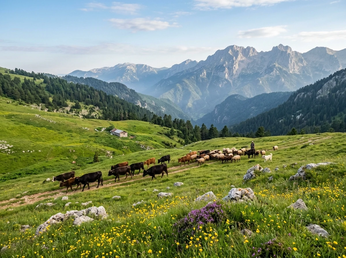 Yaban kekiği ve yayla çiçekleriyle kaplı mera